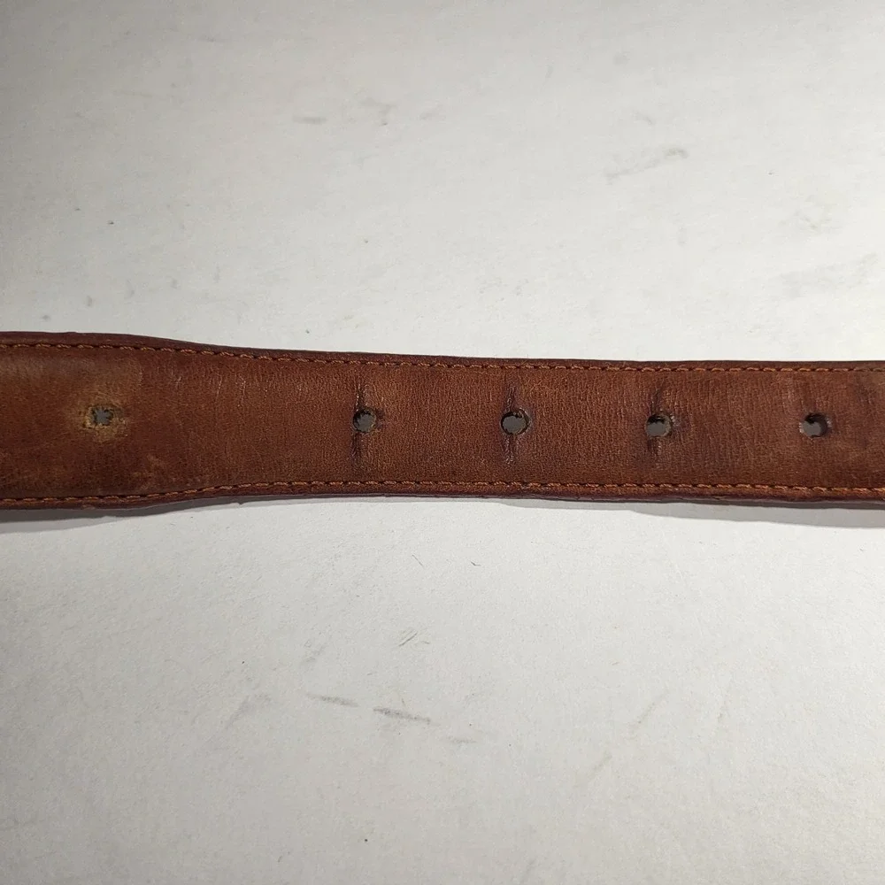 Brown Leather Belt 46 Silver‑Tone Buckle Medallions Western Unisex